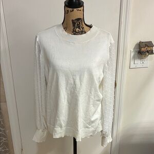 CeCe cream Sweater with Swiss Dot Sheer Sleeves in Sz XL